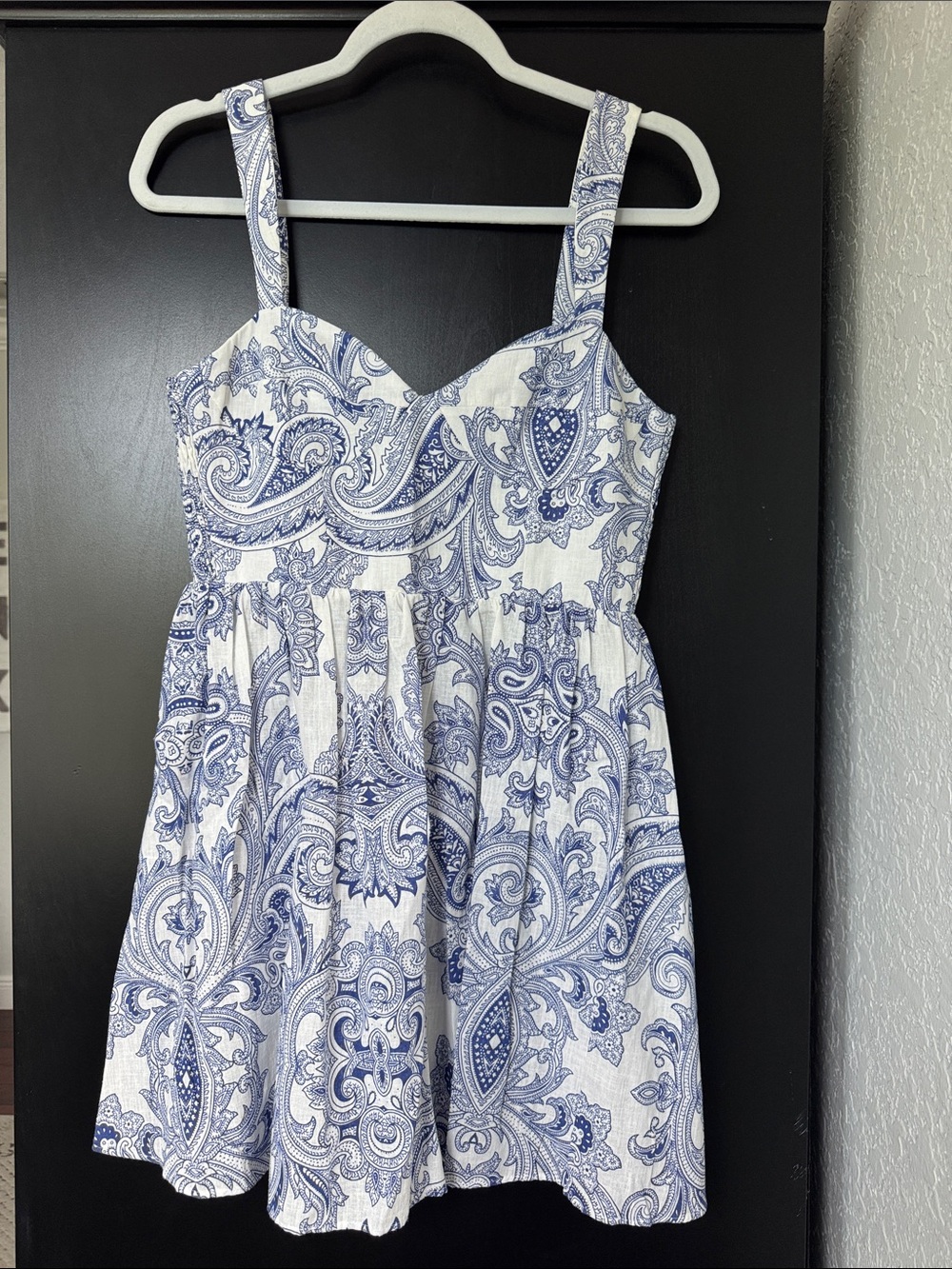 Blue Paisley linen Sundress with Sweetheart Neckline - Zara